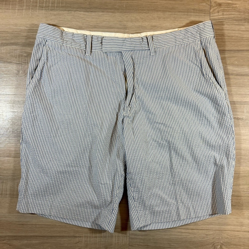 Vtg Polo‎ Ralph Lauren Seersucker Shorts Men's Size 38 White Blue Striped